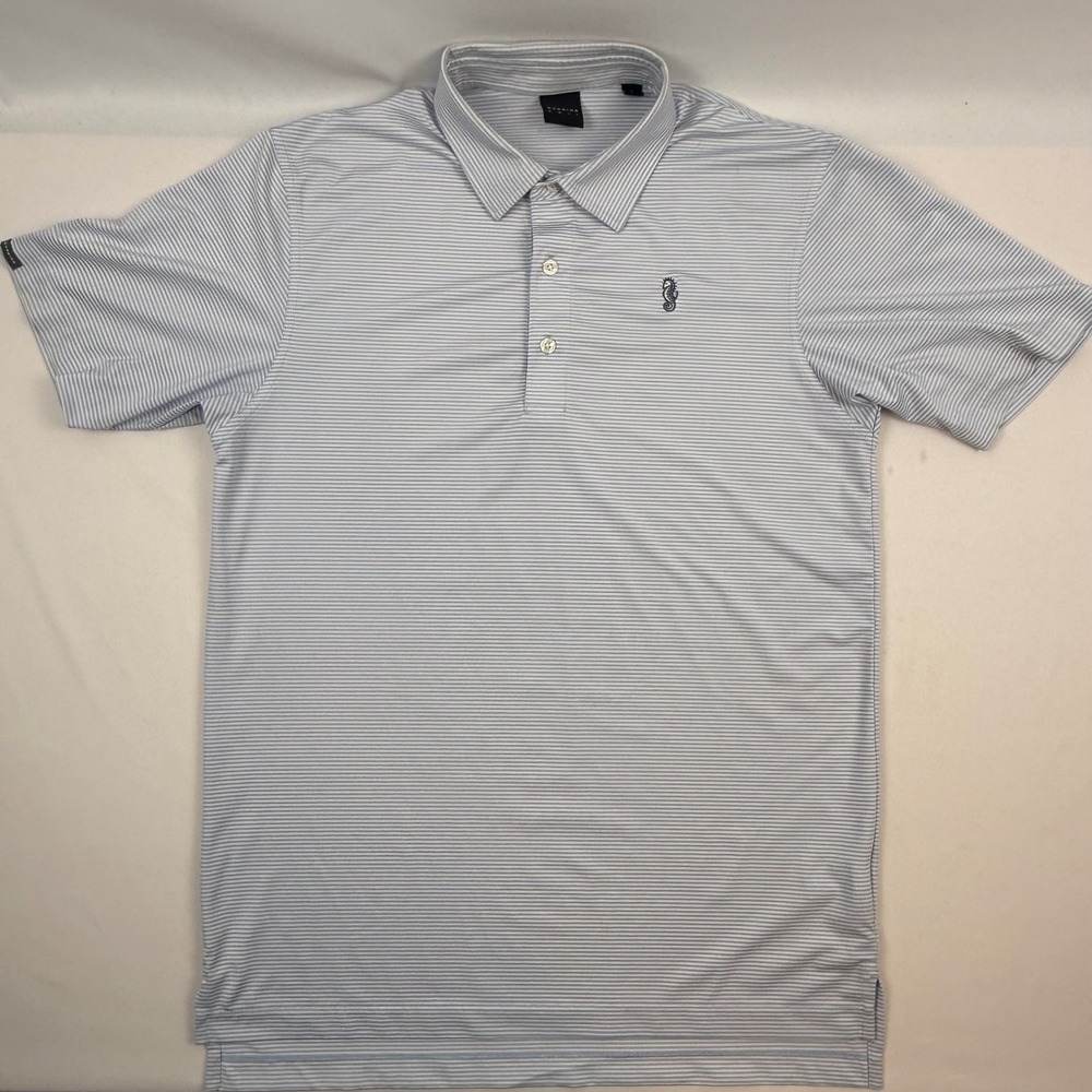 Dunning Golf Mens Blue White Striped Polo Shirt Ponte Vedra Club Seahorse Small